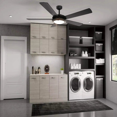 52 Inch Dope Modern Indoor Ceiling Fan With Dimmable Light Kit Remote Reversible Blades And Motor ETL Listed 110V Matte Black in laundry room