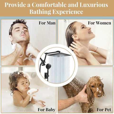 Rain Shower Head 12 Inch High Pressure Round Rainfall Shower Head Combo for men, women, baby, and pet bathing experience.