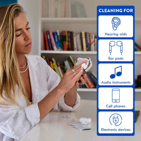 BigWave Drops Audio Wipes for hearing aids, 100 pcs, alcohol-free, individually packaged.
