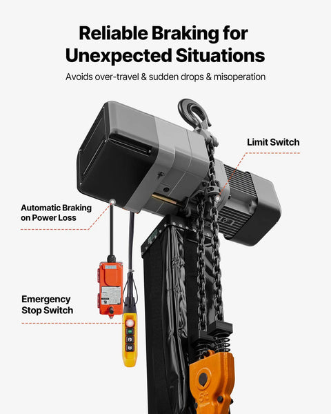 Heavy Duty 11000lb Electric Chain Hoist With Double Chain System And 30ft Lift Height showing limit switch and emergency stop controls.