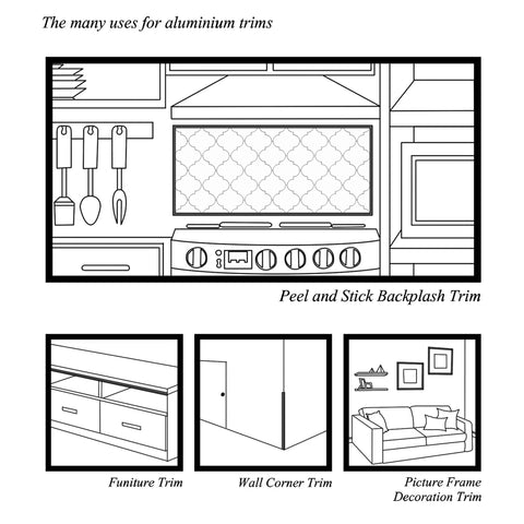 Diagram of 10 Pack 36 Inch Peel And Stick Aluminum Tile Trim For Kitchen Backsplash Edge Decorative Self Adhering Matte Silver