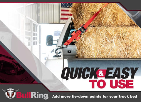 Retractable Truck Bed Tie Down Anchors 2-Pack With Raised Fit OE Texture Top Rail Mount securing hay bales on truck bed