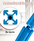Premium Blue 2020 T Slot Aluminum Extrusion Profiles 48 Inch Long end view showing burr-free cut design and smooth finish.