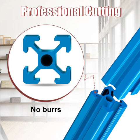 Premium Blue 2020 T Slot Aluminum Extrusion Profiles 48 Inch Long end view showing burr-free cut design and smooth finish.