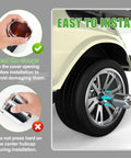 Installing Chrome Universal Golf Cart Wheel Center Cap Covers 4 Pack With SS Logo, easy install instructions shown