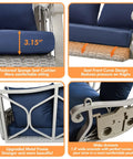 Detailed view of Heavy Duty 900 Lbs Porch Swing Chair For Three Folks Outdoor Rattan Patio Lounge with thick cushions and armrests
