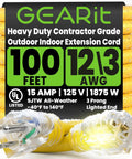 100 Ft Beefy Heavy Duty Extension Cord 12/3 Gauge SJTW Outdoor Indoor 3 Prong Power Cable 15A 125V 1875W yellow coiled