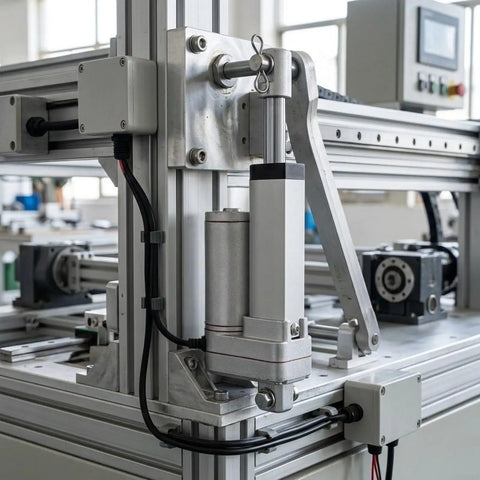 Close-up of 12 To 24 Volt Electric Linear Actuator on machinery, showcasing aluminum build for hassle-free home automation.