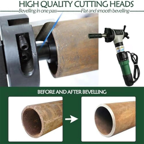 Portable Electric Pipe Beveling Machine With Auto Centering And Cold Cutting Chamfer Tool For Welded Joints 1.1 To 3 Inch Range. Cutting heads detail.
