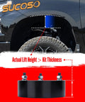 3 Inch Front Leveling Lift Kit For 2004 Through 2026 Ford F150 Strut Mount Spacer showing kit thickness and lift height on a truck tire.
