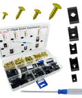 170 Piece Car Trim Fastener Kit Featuring Beefed Up U Clips And Phillips Screws Auto Body Panel Repair For Bumpers Doors Skirts Hoods Rig Ready Straight Fix Hella Durable All Year Round Coverage - assorted clips and screws in clear box