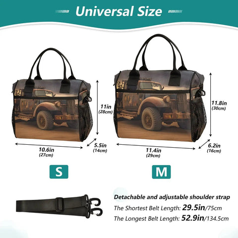 Retro Desert Cooler Bag Lunch Box For Outdoor Picnics And Camping An Insulated Reusable Tote with vintage truck print