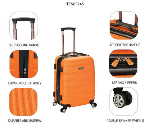 Rockland Melbourne orange hardside expandable carry-on luggage with telescoping handle and four spinner wheels