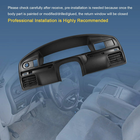 Front view of JDMSPEED black plastic dash cluster bezel replacement for 1994–1997 Ford F-250/F-350 Super Duty