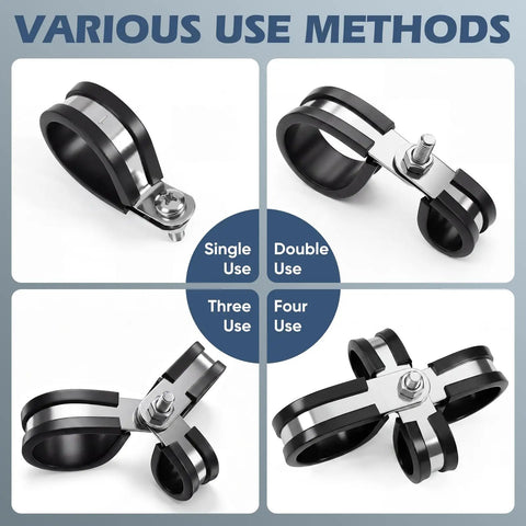 Various use methods for 20 Pack One Half Inch And 1 Inch Cable Clamps Kit 304 Stainless Steel Rubber Cushioned Clips For Pipe Wire Tube