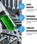 500cc Manual Automotive Fluid Extractor Pump With Two Durable Extension Tubes Universal Oil Transfer Syringe showing green fluid and precise dispensing.