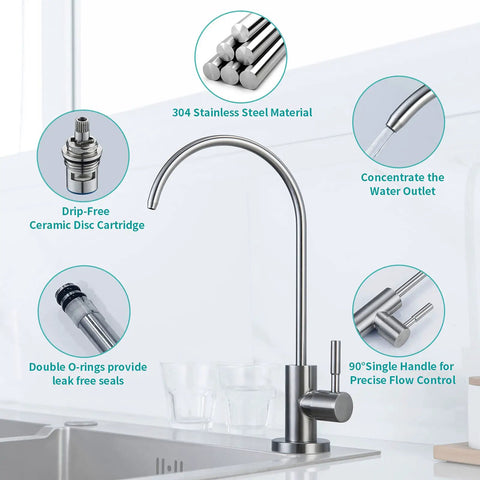 Reverse Osmosis Drinking Water Faucet For Non Air Gap Filtration Systems Modern Stainless Steel Brushed Nickel Kitchen Tap