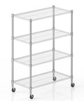 Heavy Duty 4 Tier Steel Wire Storage Rack On Wheels, Adjustable Metal Shelves, 1600 Lb Total Capacity, 72 Inch Tall Garage Kitchen Pantry Organizer, 18 Inch Deep By 36 Inch Wide, Silver