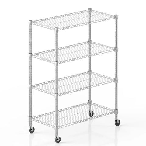 Heavy Duty 4 Tier Steel Wire Storage Rack On Wheels, Adjustable Metal Shelves, 1600 Lb Total Capacity, 72 Inch Tall Garage Kitchen Pantry Organizer, 18 Inch Deep By 36 Inch Wide, Silver
