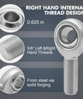 Heavy Duty Five Eighth Inch Chromoly Heim Joint Rod End Kit With Left And Right Hand Threads Jam Nuts 0.625 Inch Panhard Rod Kit PTFE Kevlar Liner Built Tough For Steering Suspension Traction Bars And Sand Rails right hand internal thread