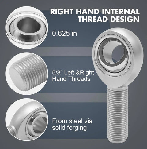 Heavy Duty Five Eighth Inch Chromoly Heim Joint Rod End Kit With Left And Right Hand Threads Jam Nuts 0.625 Inch Panhard Rod Kit PTFE Kevlar Liner Built Tough For Steering Suspension Traction Bars And Sand Rails right hand internal thread