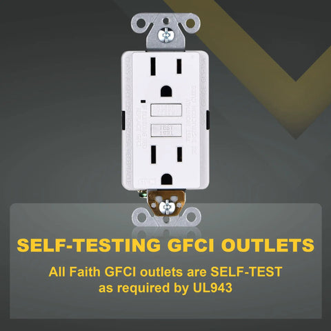 Front view of 15 Amp GFCI Outlets 3 Pack With LED Indicator And Self Test Non Tamper Resistant Duplex Receptacles