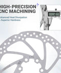 Close-up of 160mm 6-Bolt Stainless Steel Disc Brake Rotor with CNC machining detail