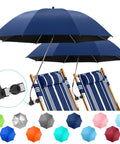 Two Pack Chair Beach Umbrellas With Clamp, 360 Degree Adjustable UPF50 Plus Sun Shade For Beach Chairs, Patio Chairs, And Camping Gear, Ink Blue, Chair Not Included
