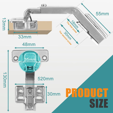 Heavy Duty Corner Cabinet Hinges 4 Pack Featuring 135 Degree Lazy Susan Bifold Hardware 35Mm Cup Base For Kitchen smooth side view with measurements
