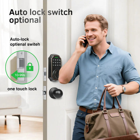 No Sweat Smart Keyless Entry Door Lock With Dual Knobs And Front Door Handle Featuring Electronic Digital Keypad Deadbolt Auto Lock 50 User Codes Voice Prompts Tight Security For Home Or Apartment Clean Satin Nickel