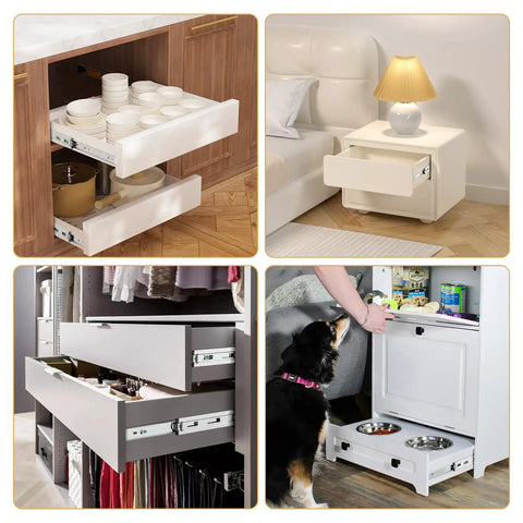 20 Inch Full Extension Drawer Slides With Soft Close, Heavy Duty Cabinet Drawer Tracks, 45mm Width Ball Bearing Rails, 3 Fold Adjustable Self Closing, 40kg Load Capacity, Durable Steel Mechanical Runner For Kitchen Cabinets And Dressers installed in kitchen, bedside, wardrobe and pet cabinet drawers