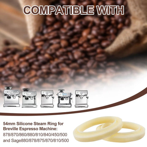 54mm Silicone Steam Ring Gasket Replacement For Breville And Sage Espresso Machines 2 Pack shown with coffee beans