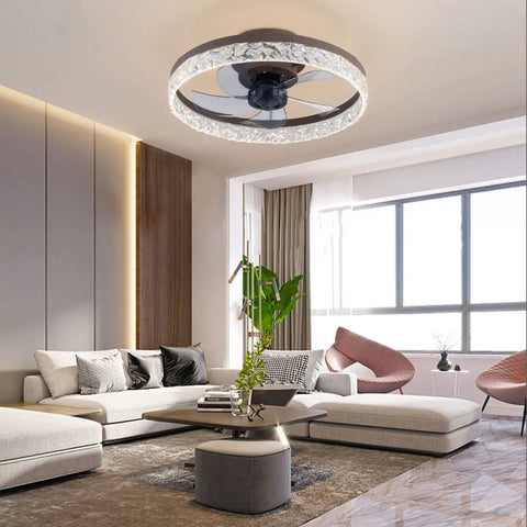 WAZYKJMDXX Ceiling Fan with Light 20 Inch Handheld Remote 6 Speeds Modern in stylish living room with cozy seating.