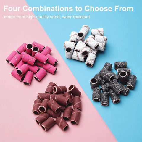 Four color variations of sanding bands from 190 Piece Nail Drill Sanding Bands And Drill Bits Kit With 80 120 180 And 240 Grits