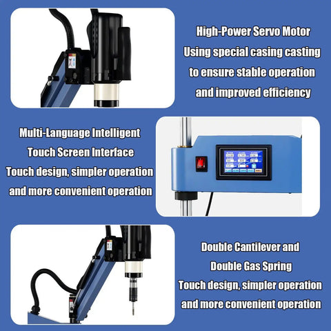 Qugurlid Electric Tapping Machine Flex Arm with 8 Collets, 600W Motor, 312 RPM Variable Speed control panel and servo motor