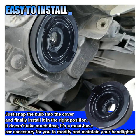 2 Pack 85mm H4 Headlight Dust Covers With 20mm Hole Rubber Seal Protective Covers installed on vehicle