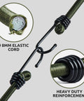 Close-up of Heavy Duty 40 Inch Bungee Cords With Hooks For Luggage Camping And Outdoor Use 10 Pack Elastic Straps features.
