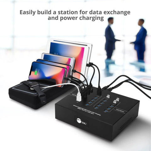 Heavy Duty Industrial USB 3.0 Hub With 20 Ports Delivers Slap 5Gbps Transfer Speeds And Badass 200W Charging Station with devices connected.