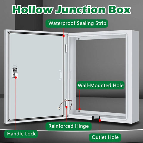 Wall Mounted Electrical Junction Box Lockable Steel Enclosure All Weather And Dustproof Outdoor And Indoor Distribution Box With Outlet Hole 31.5 W X 39.38 H X 9.83 D Tough As Nails Heavy Duty Metal Housing, open door view