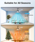 Summer and winter modes of 52 Inch Ceiling Fan With LED Light And Remote, Brushed Motor, 4-Blade Indoor Ceiling Fan