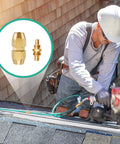 Beefed Up Solid Brass Air Hose Splicer Repair Kit For One Quarter Inch ID Hoses, Reusable Fittings next to worker on roof