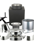 Rock Solid HST Through The Attic Kit With Flat Top Chimney Cap for 6 Inch Class A Double Wall Chimney Pipe components including ceiling support box.