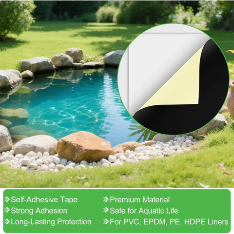 Pond Liner Patch Kit Two Piece Adhesive Waterproof Sealing Tape For Quick Repair Durable Flexible Patch With No Fuss Application Pond Liner Seam Fix For Outdoor Gutter Pool Roof Tear Protection Use