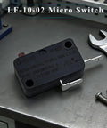Micro Limit Switch Set Of 3 For Industrial Automation And Machinery Control LF-10-02 on a workbench with tools