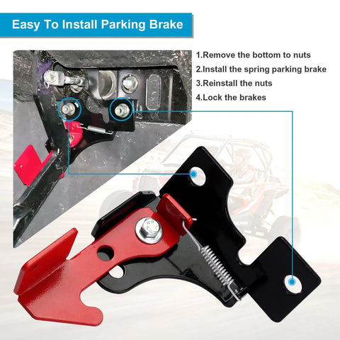 All Models Parking Brake Spring Kit For RZR And Ranger UTVs EZ Install shown with installation steps