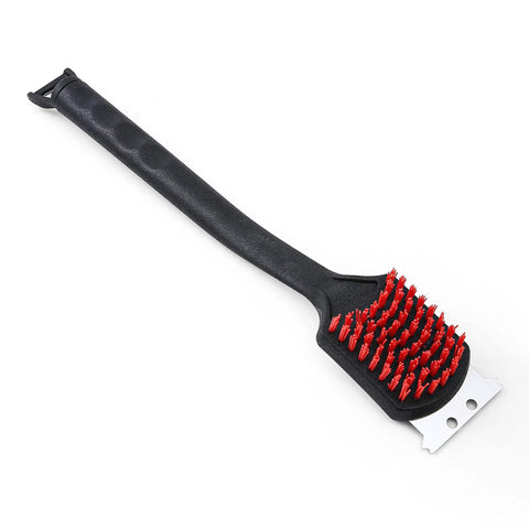 Grill Cleaning Brush With Nylon Bristles And Scraper, Heavy Duty BBQ Grill Cleaner Tool With Rubber Handle And Bottle Opener, Outdoor
