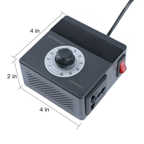 Variable Speed Controller For Exhaust Fan Motor Router And Drill Rheostat 110V 120V 220V 15A 4000W, black box with dial and switch
