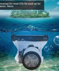 Waterproof Underwater DSLR Housing Case For Canon And Nikon Cameras 20 Meter Depth Floating Sealed Cage shown underwater