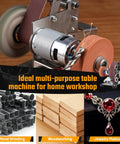 Rock Solid Mini Belt Sander And Knife Sharpener Bench Grinder Kit With Seven Speed Settings for metal grinding and woodworking.