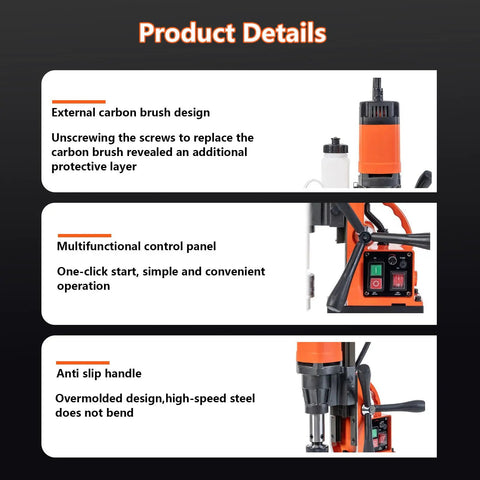Top Notch 110V Portable Magnetic Drill Press MD-S30 Electric Mag Drill Machine showcasing external carbon brush and control panel.